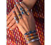 American West Double Orange Spiny Split Shank Sterling Silver Ring, Size 11